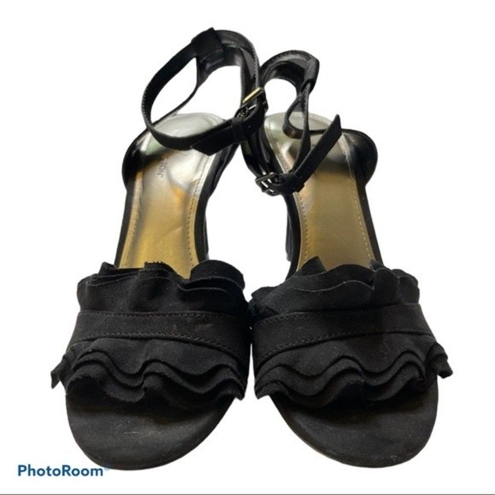 Worthington Black Ruffle Ankle Strap Heels Size 6